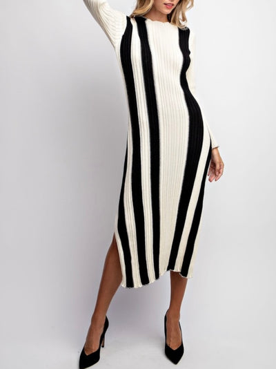 Off white and black knitted tube midi dress