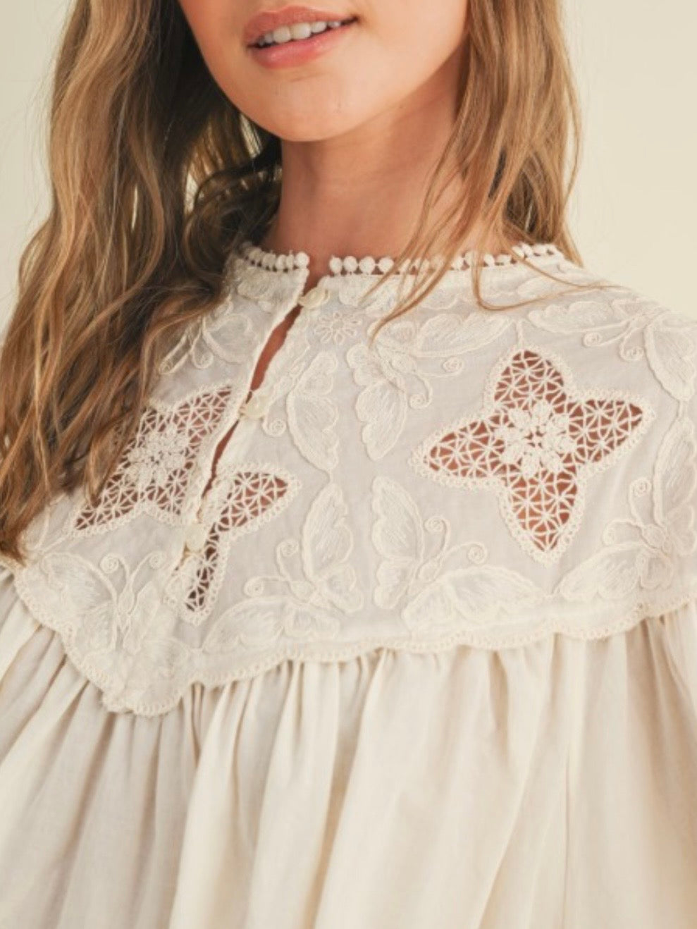 Beige crochet floral lace shirt