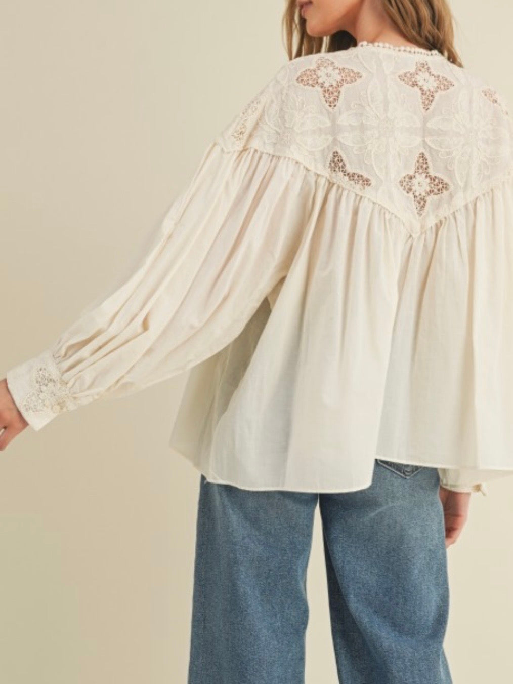 Beige crochet floral lace shirt