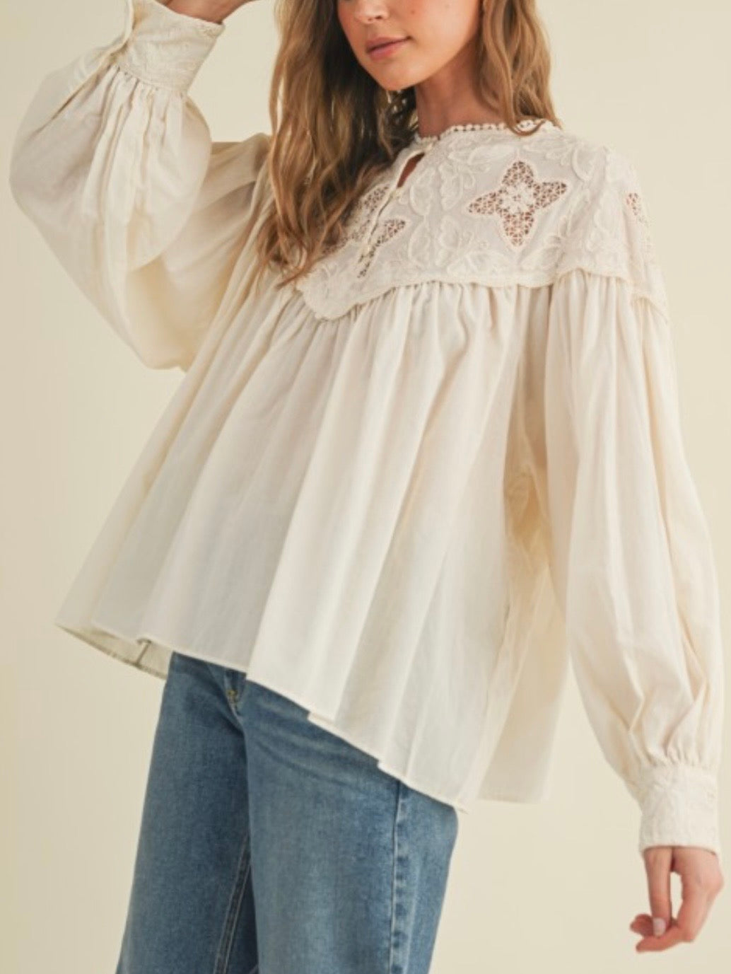 Beige crochet floral lace shirt