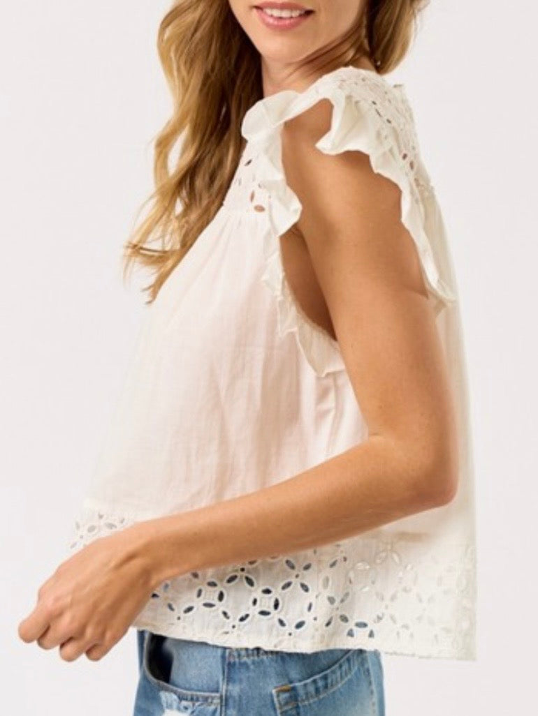 Beige lace floral embroidered top