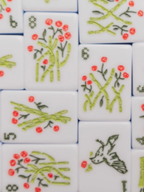 White and light blue Mahjong tiles set