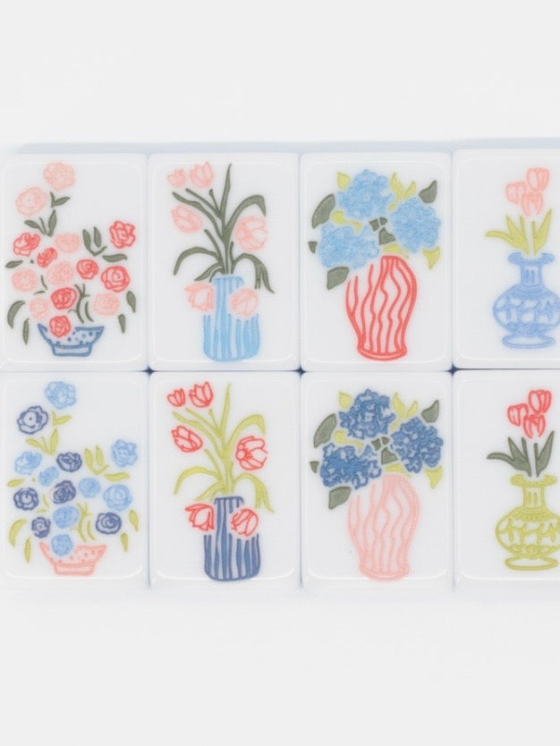 White and light blue Mahjong tiles set