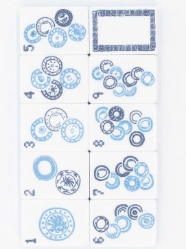 White and light blue Mahjong tiles set