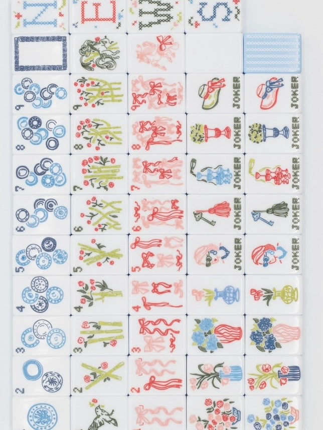 White and light blue Mahjong tiles set