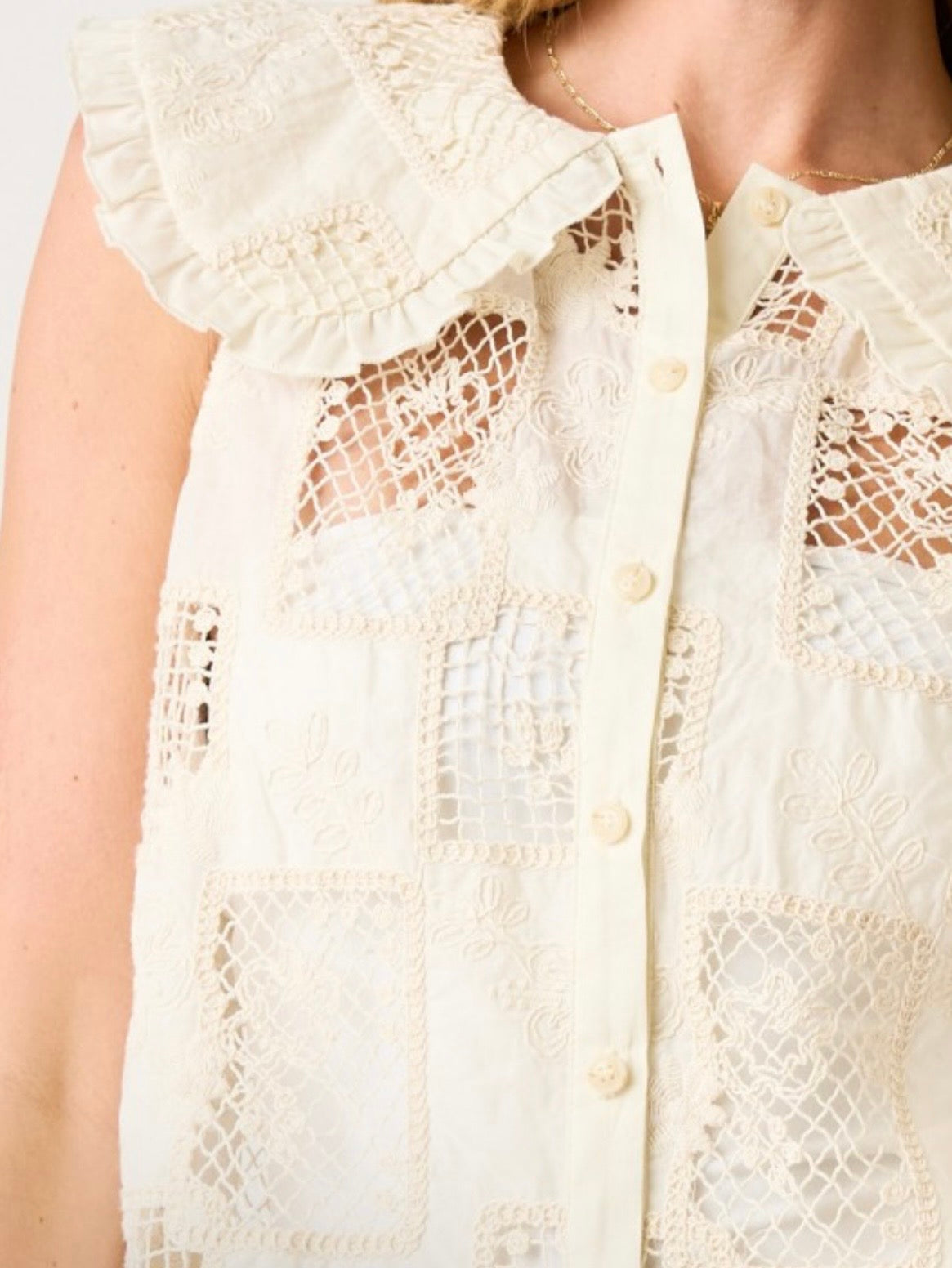 Beige lace floral embroidered top