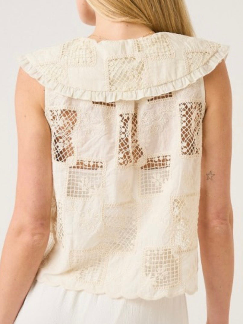 Beige lace floral embroidered top