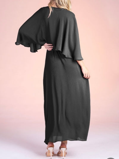 Black solid cape maxi dress