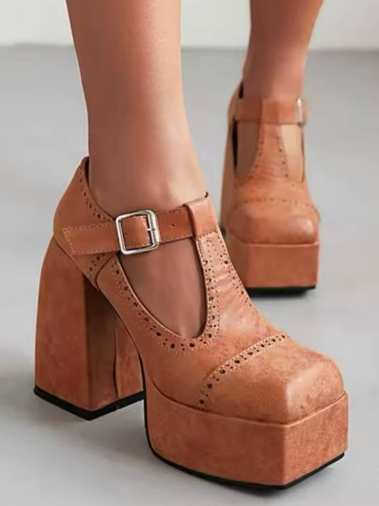 Modern British buckled loafers high heels platform