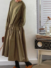 Green olive block long sleeves maxi dress