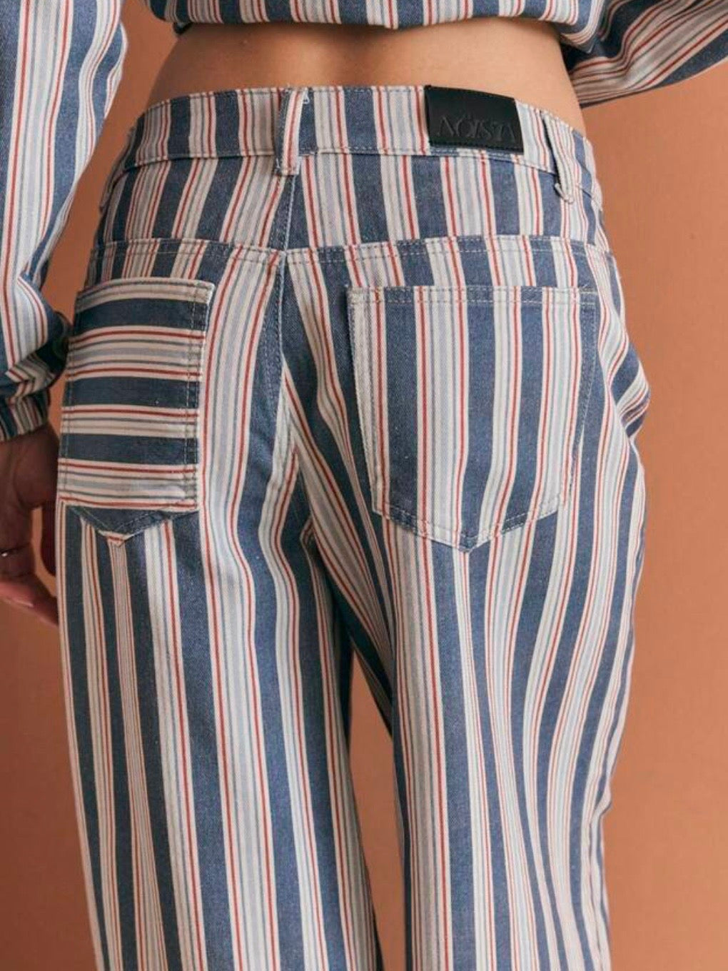 Blue, red and white striped print Pattern wide Pants