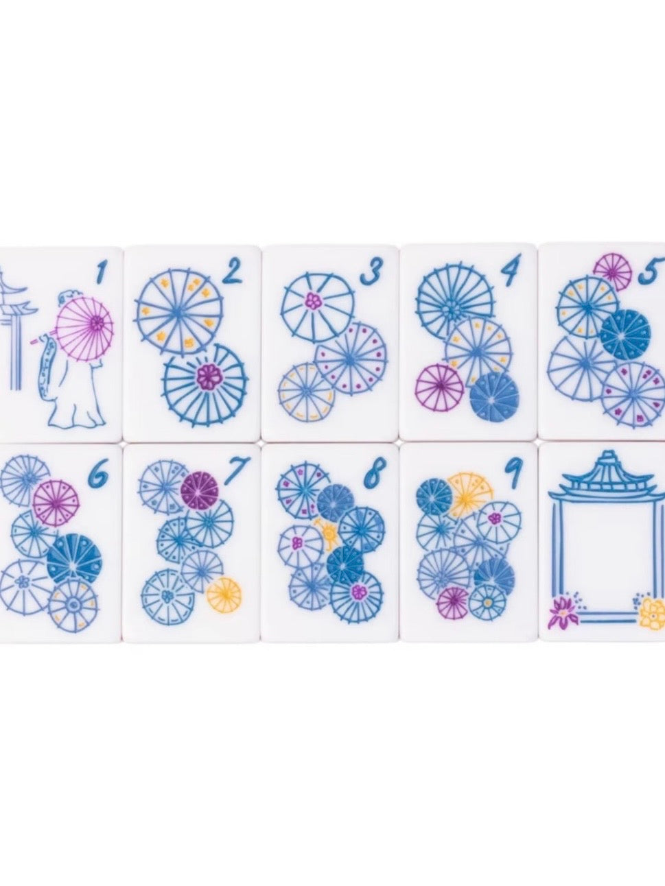 White and dark green umbrella Mahjong tiles set