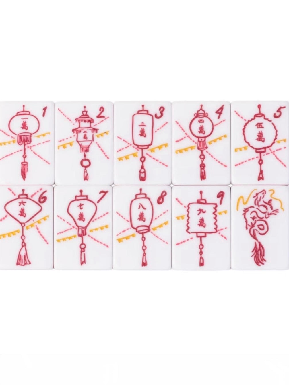 White and dark green umbrella Mahjong tiles set