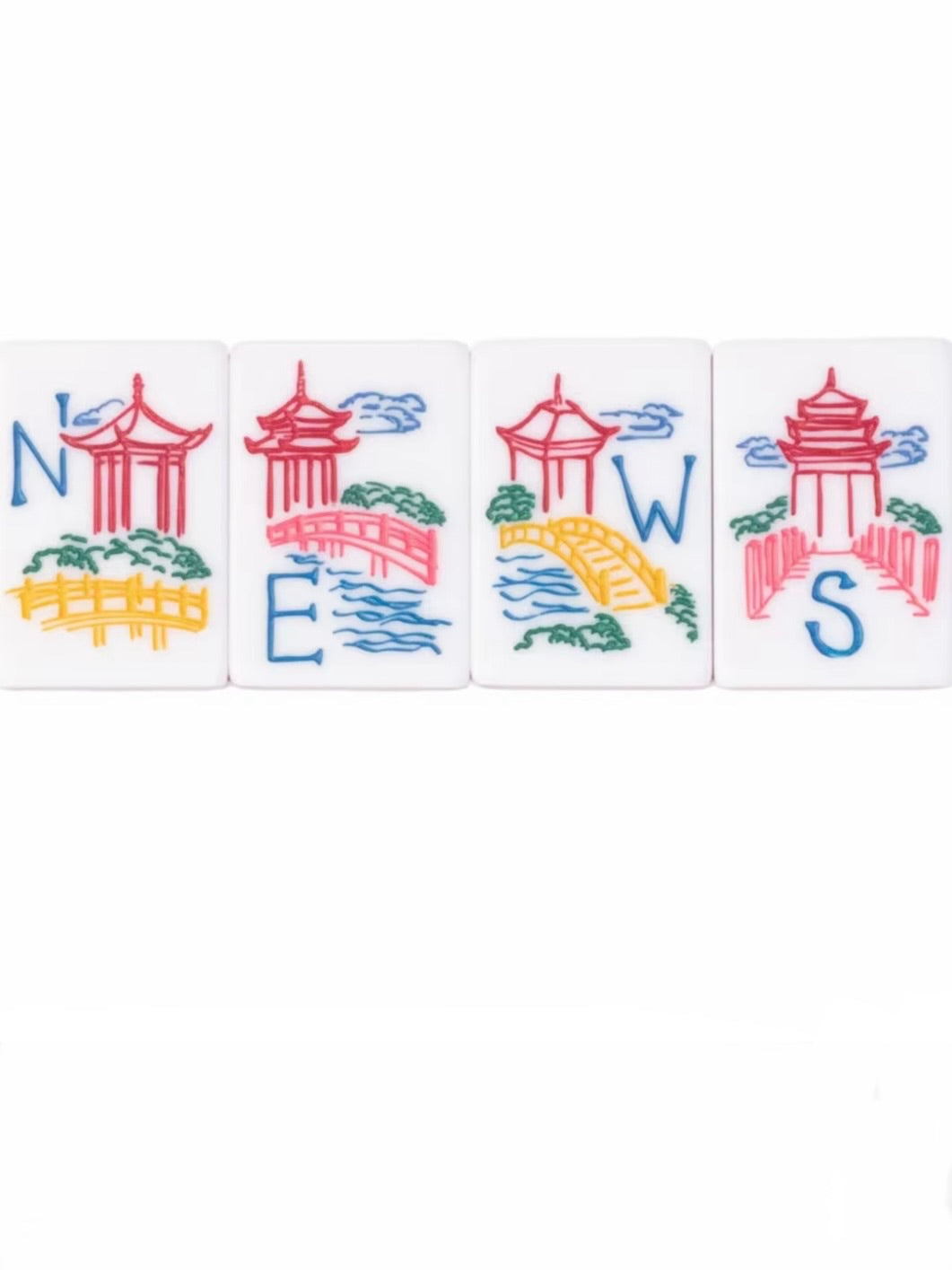 White and dark green umbrella Mahjong tiles set