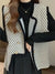 Beige and black square blazer vest