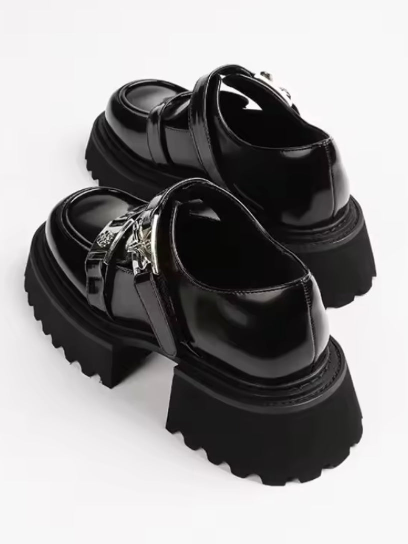 Black patent loafers platform