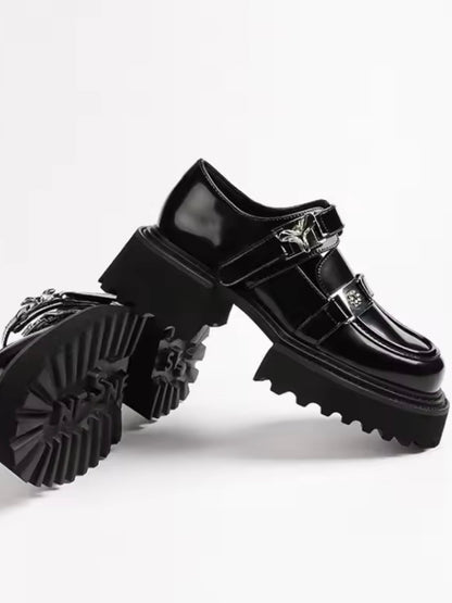 Black patent loafers platform