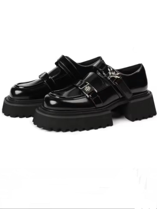 Black patent loafers platform