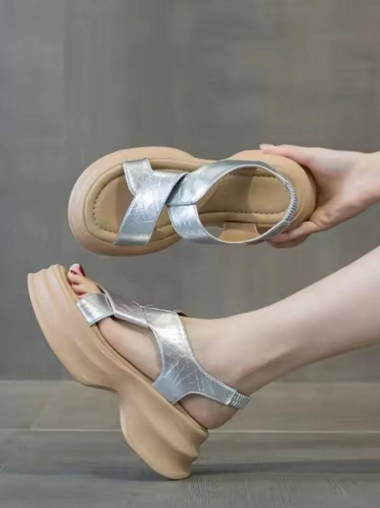 Silver and gold platform sandals