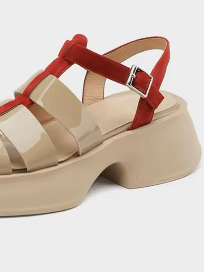 Beige and red Roman polyurethane sandals