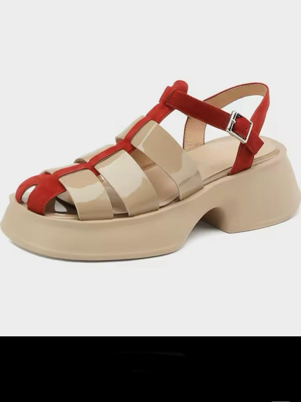 Beige and red Roman polyurethane sandals