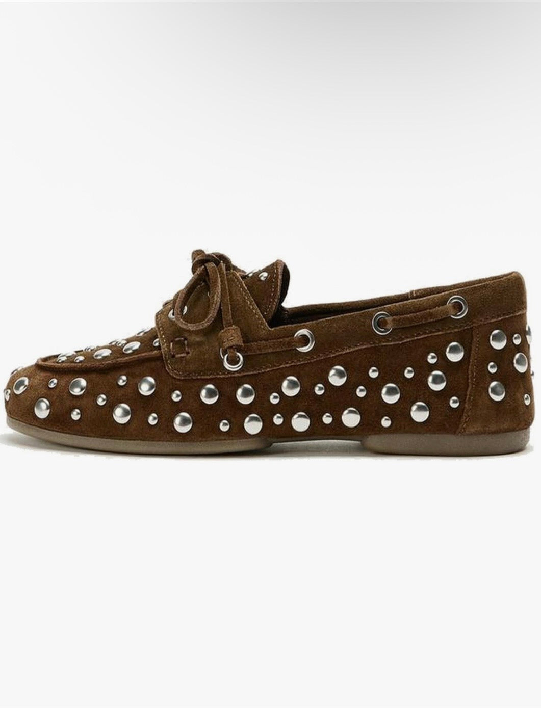 Brown Studded suede slip on loafers moccasins shoes