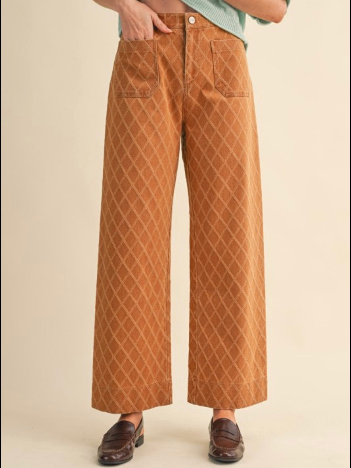 Orange diamonds seams pattern fabric pants