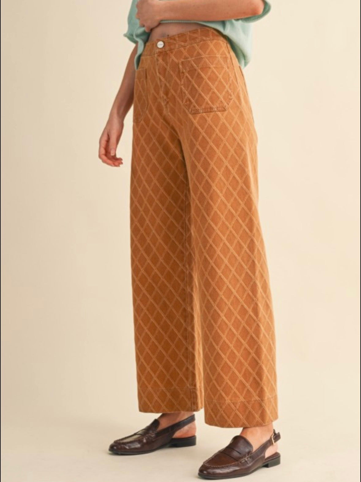 Orange diamonds seams pattern fabric pants