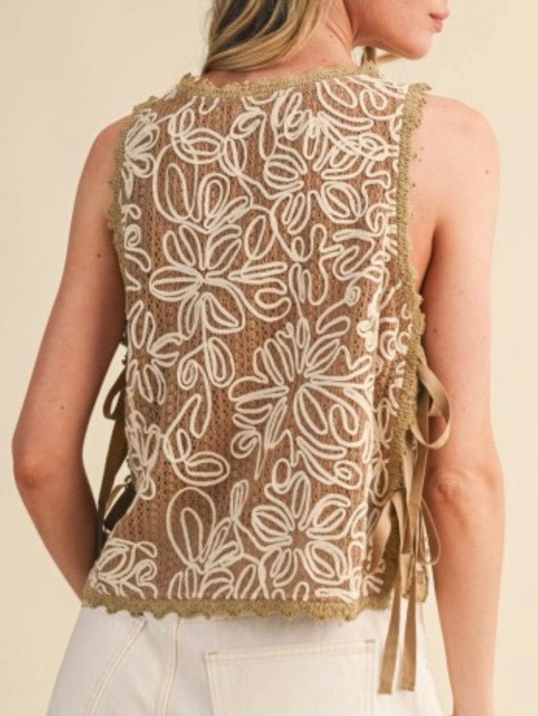 Beige crochet floral lace top
