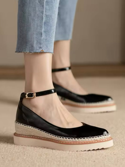 Solid colors pigskin platform espadrille wedge