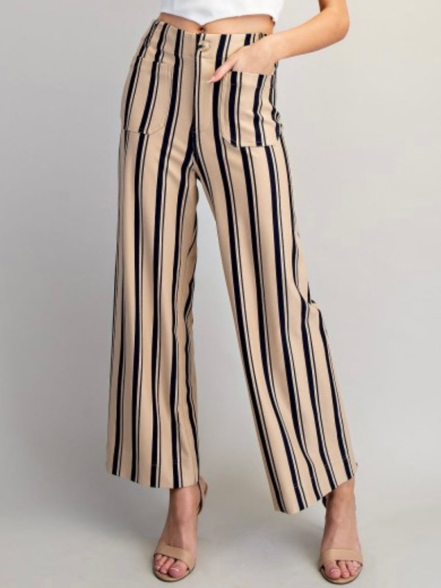 Solid colors with Black Striped fabric straight pants