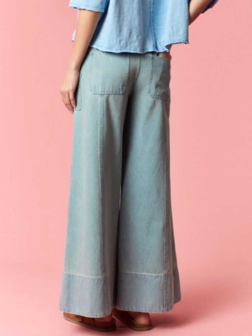 Light Blue stud detail wide leg jeans loose pants