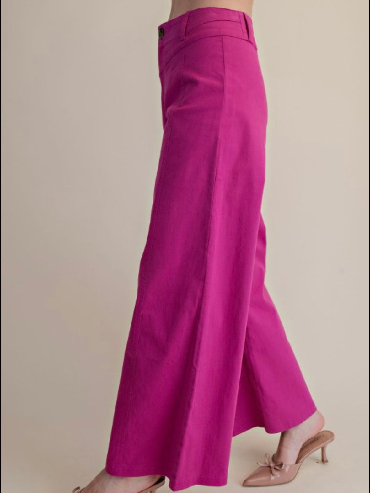 Green emerald and fuchsia solid colors wide leg pants