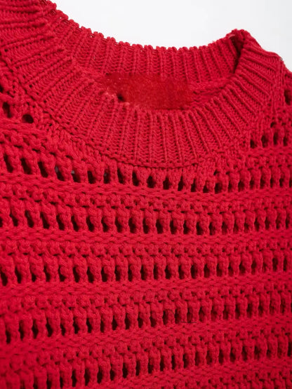 Red embroidered fringes edge sweater