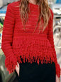 Red embroidered fringes edge sweater