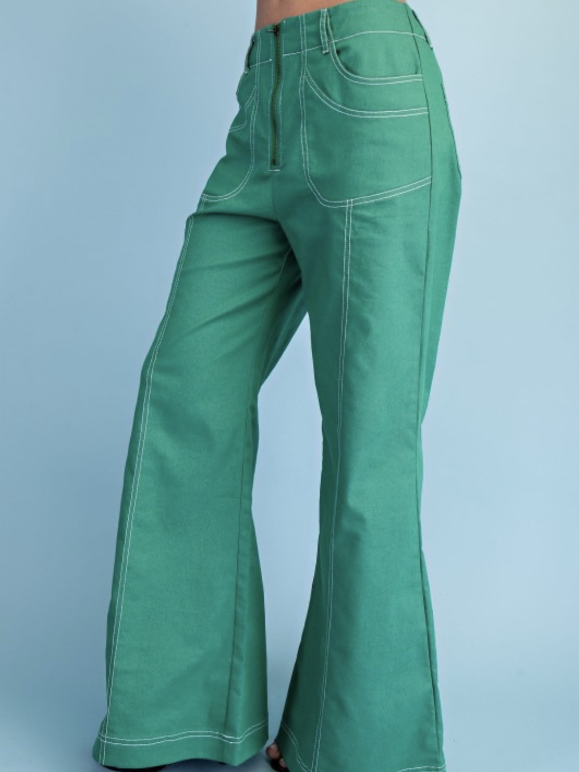 Seams details solid colors zipper front wide leg pants