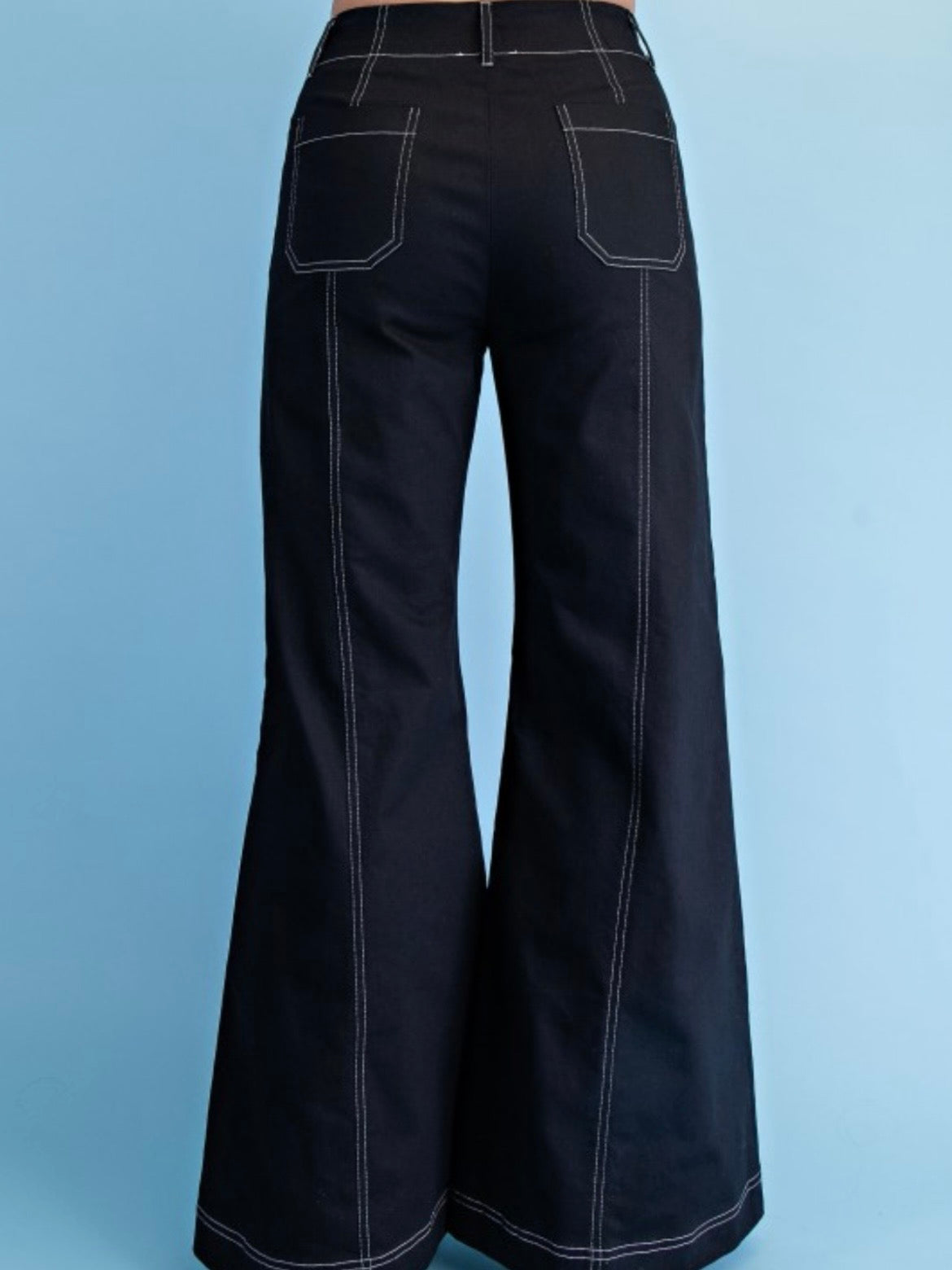 Seams details solid colors zipper front wide leg pants