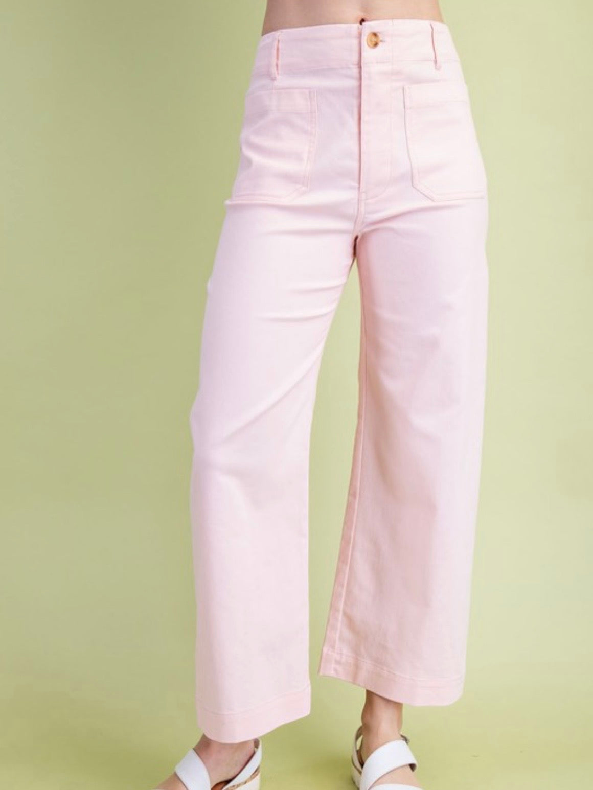 Solid colors fabric straight Capri pants