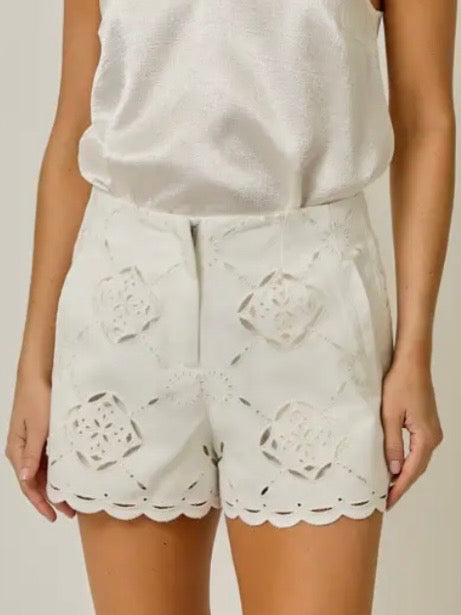 Denim blue - white cutout short pants