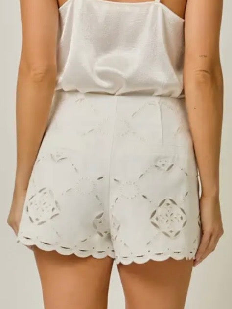Denim blue - white cutout short pants