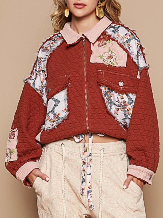 Burgundy floral mix fabrics jacket