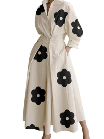 White and black flowers maxi dress