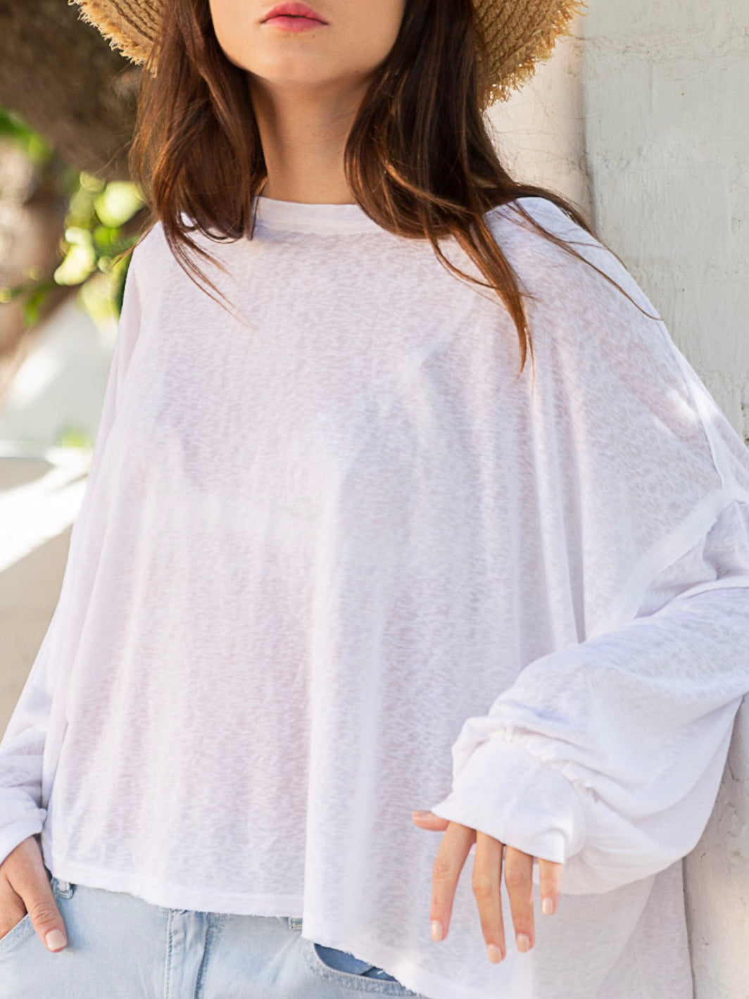 Basic white loose fit long sleeves top