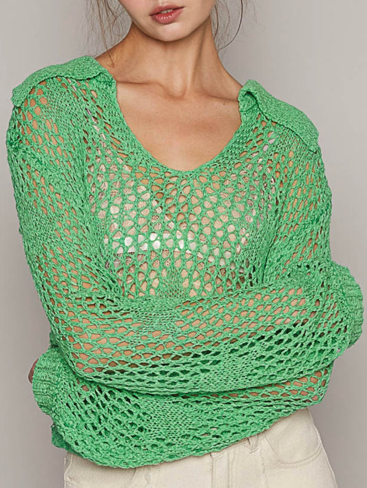 Green net long sleeves top