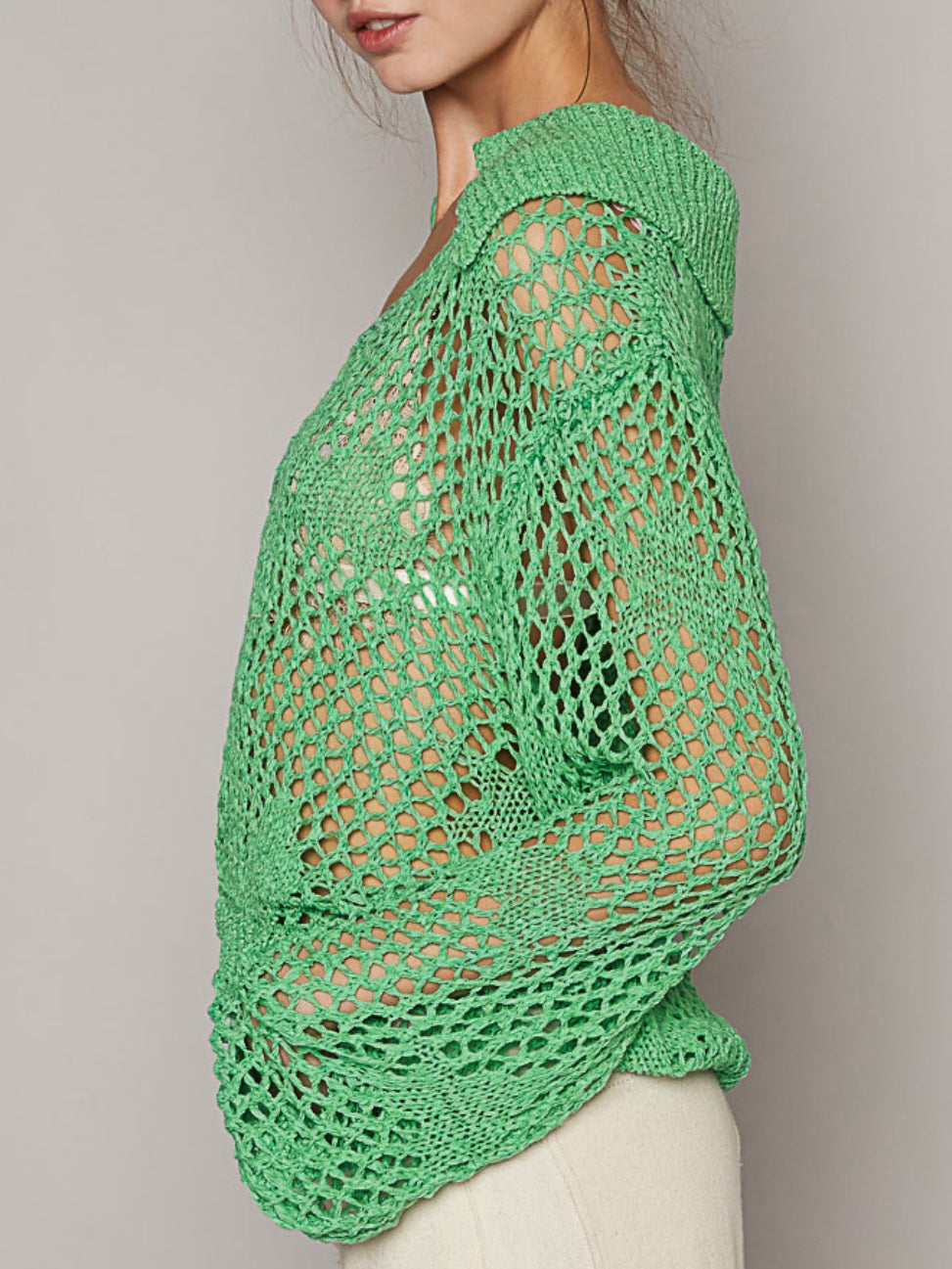 Green net long sleeves top