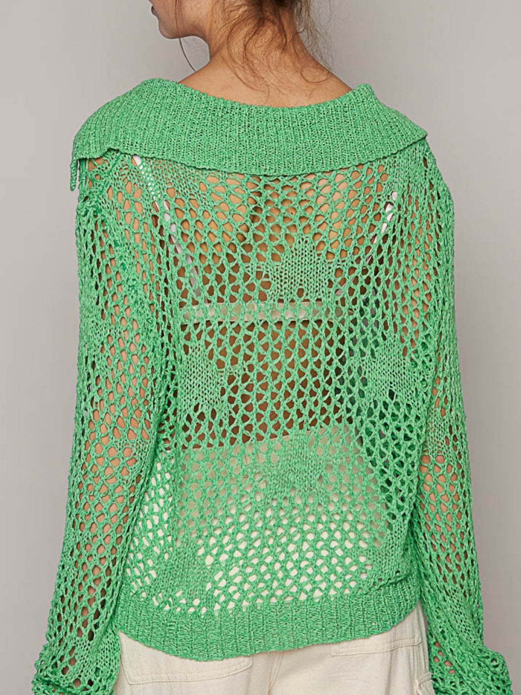 Green net long sleeves top