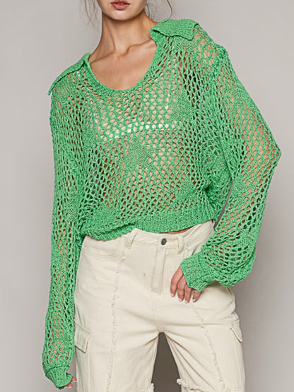 Green net long sleeves top