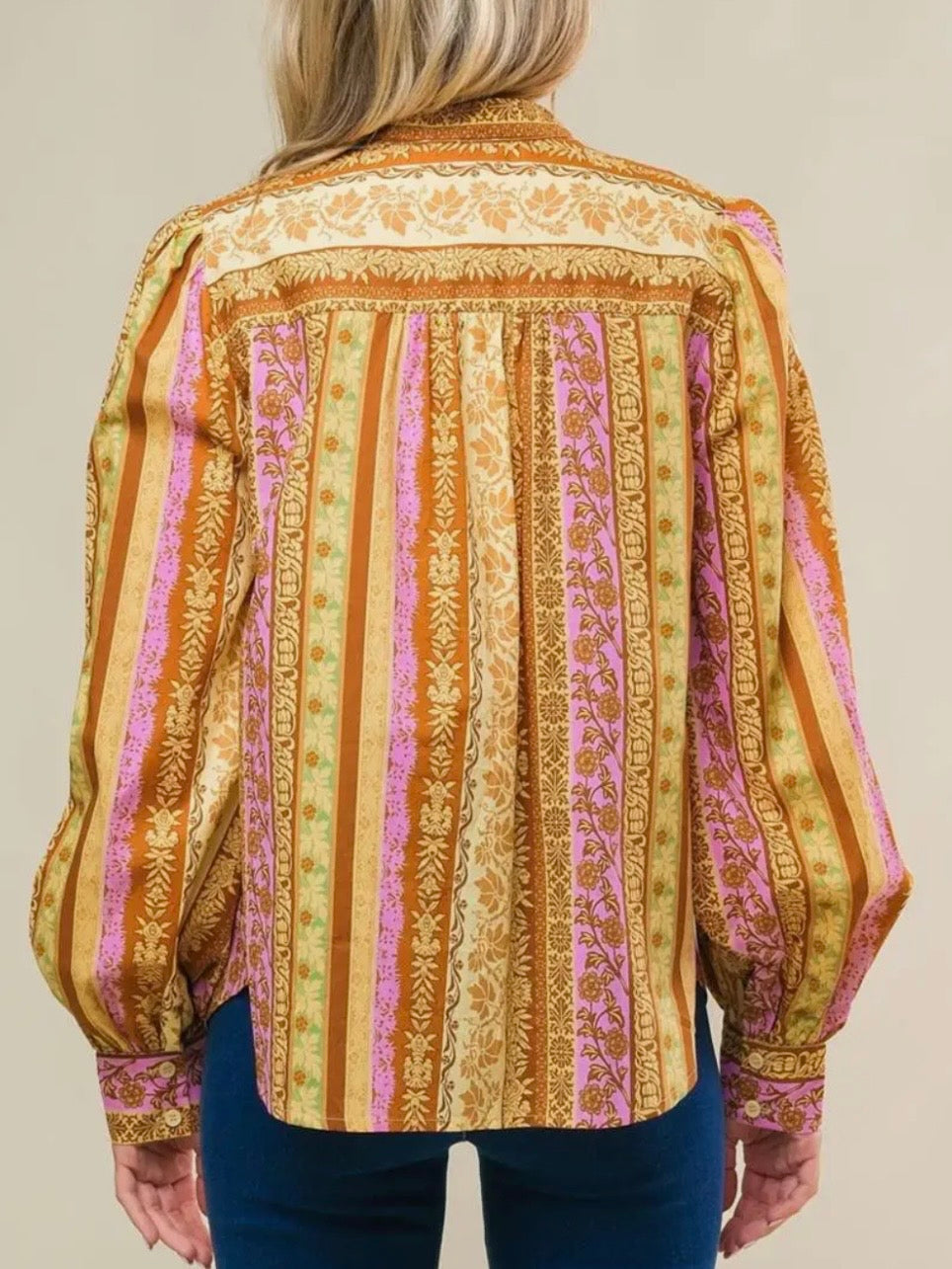 Yellow striped floral bomber long sleeves shirt