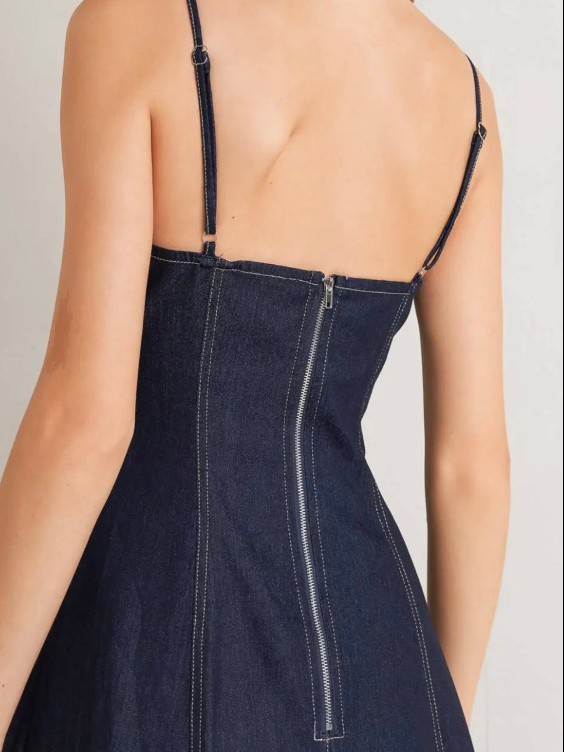 Navy blue ruffles deep V-neck straps maxi dress