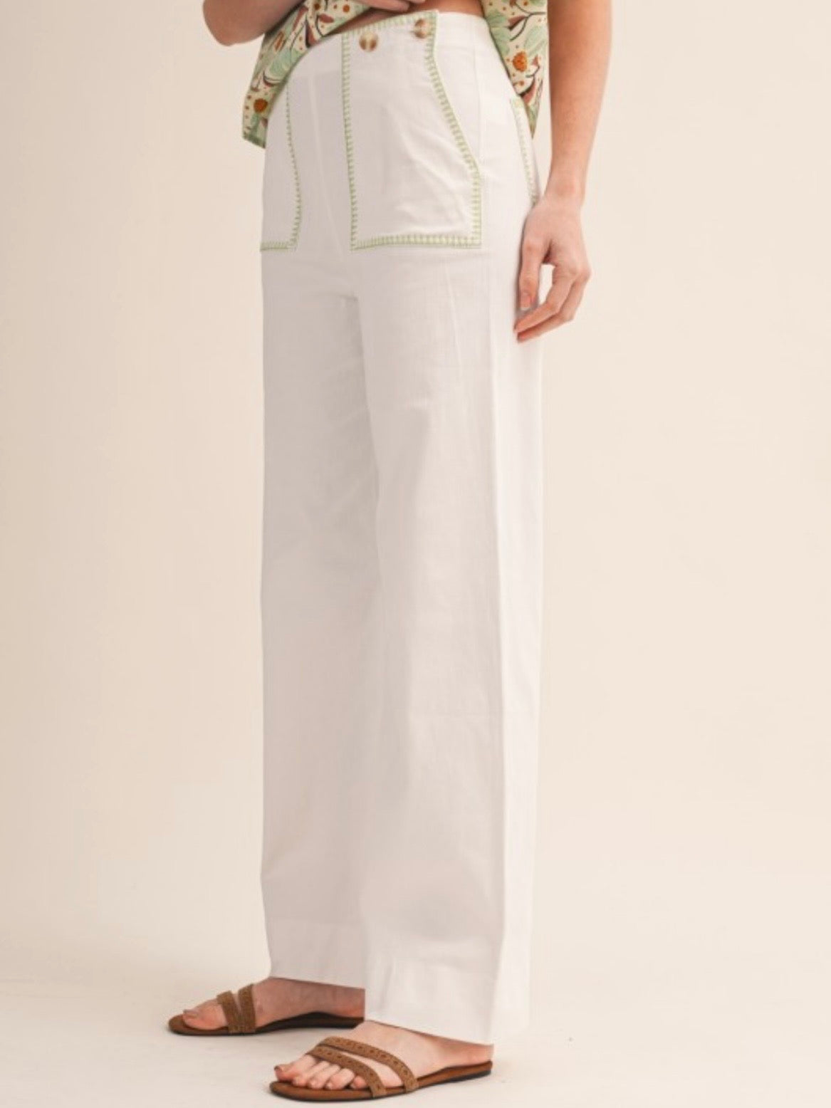 Solid colors stitched fabric straight pants